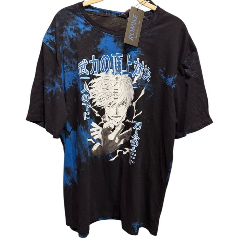 NWT ROMWE Navy Blue Tie Dye Anime T Shirt
